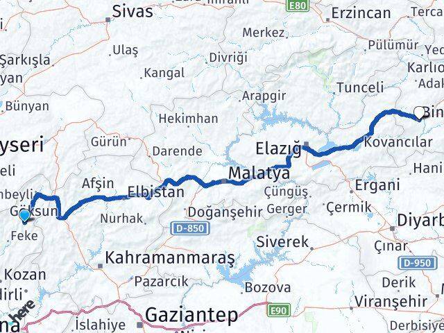 Adana Saimbeyli Bingöl Arası Kaç Km - Yol Haritası