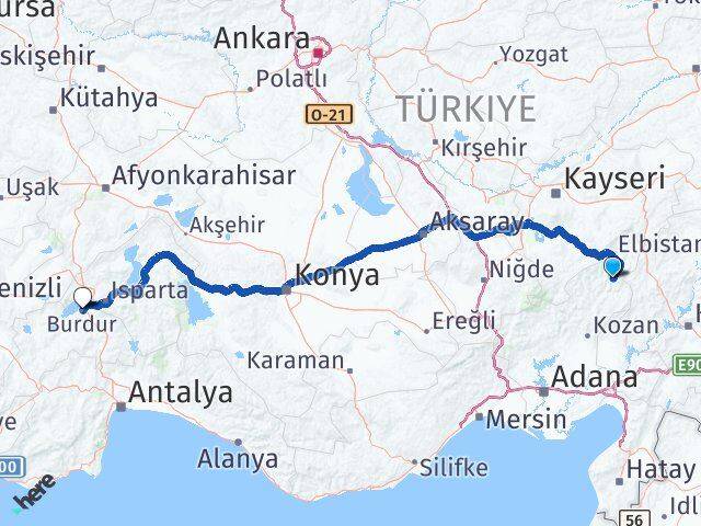 Adana Saimbeyli Burdur Arası Kaç Km - Yol Haritası