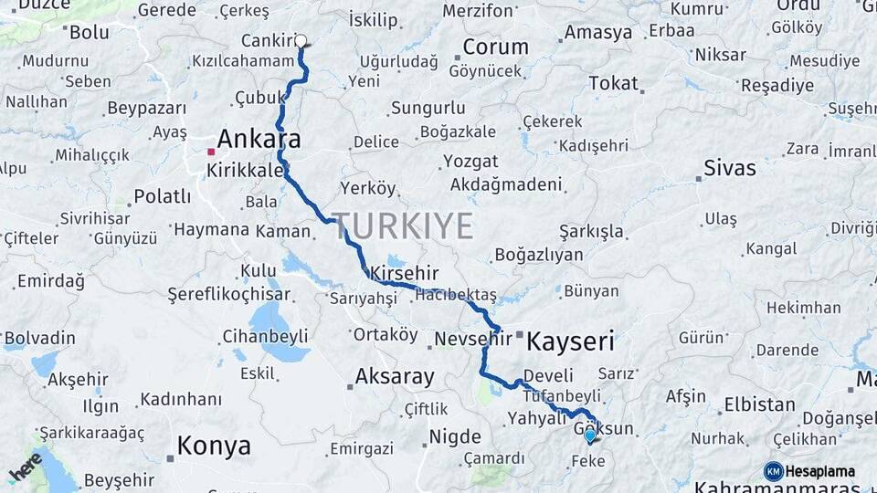 Adana Saimbeyli Çankırı Arası Kaç Km - Yol Haritası