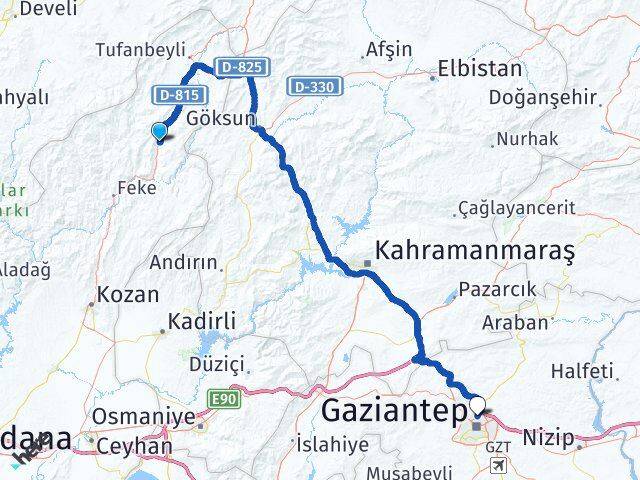 Adana Saimbeyli Gaziantep Arası Kaç Km - Yol Haritası