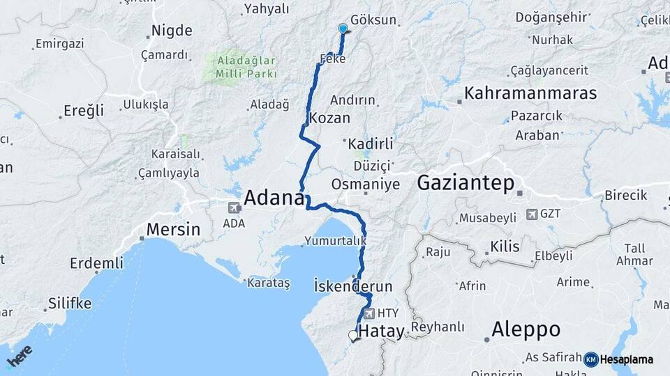 Adana Saimbeyli Hatay Arası Kaç Km - Yol Haritası