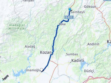 Adana Saimbeyli İmamoğlu Arası Kaç Km - Yol Haritası