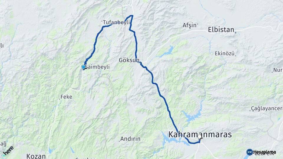 Adana Saimbeyli Kahramanmaraş Arası Kaç Km - Yol Haritası