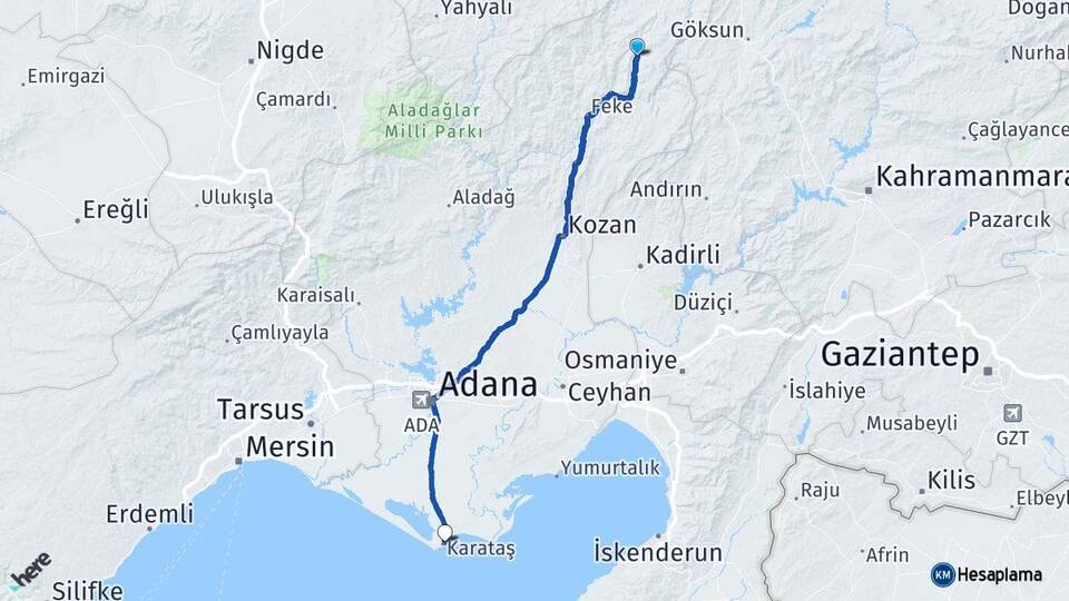 Adana Saimbeyli Karataş Arası Kaç Km - Yol Haritası