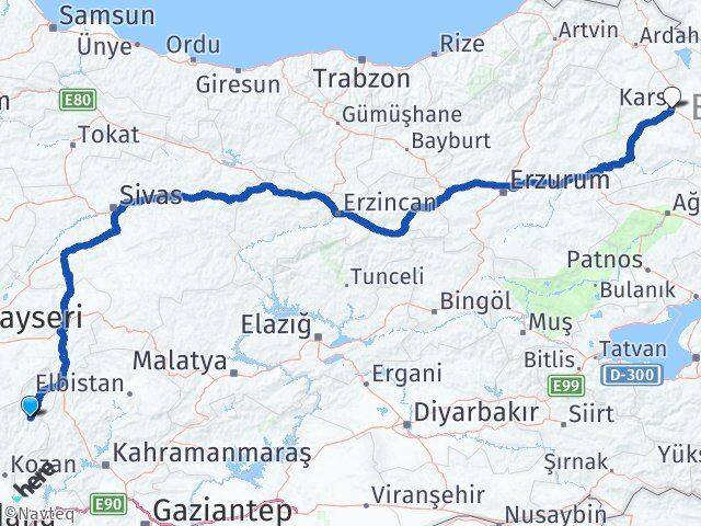 Adana Saimbeyli Kars Arası Kaç Km - Yol Haritası