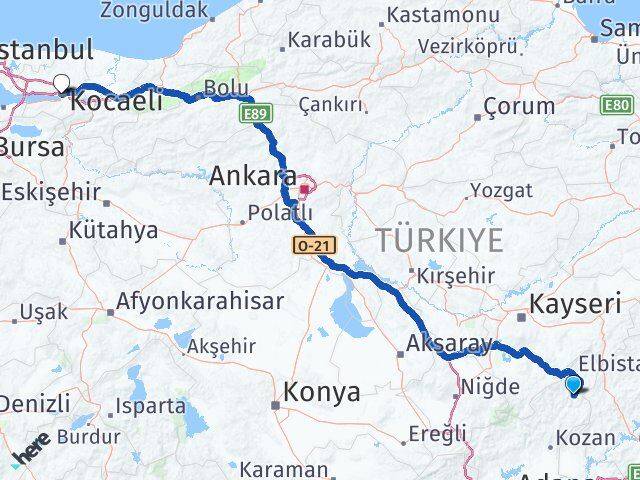 Adana Saimbeyli Kocaeli Arası Kaç Km - Yol Haritası