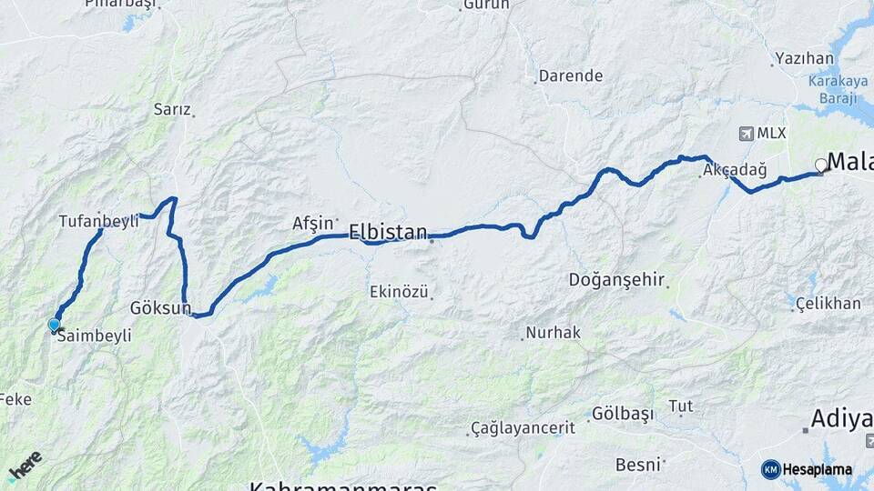 Adana Saimbeyli Malatya Arası Kaç Km - Yol Haritası
