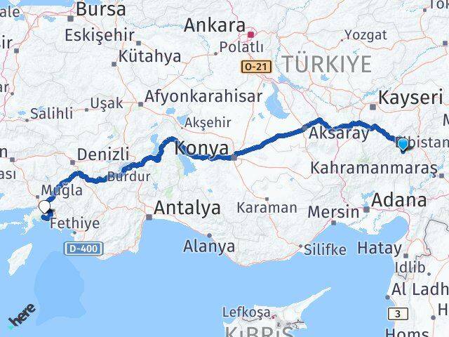 Adana Saimbeyli Muğla Arası Kaç Km - Yol Haritası