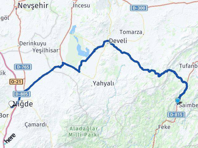 Adana Saimbeyli Niğde Arası Kaç Km - Yol Haritası