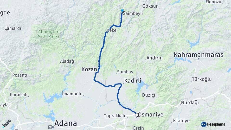 Adana Saimbeyli Osmaniye Arası Kaç Km - Yol Haritası