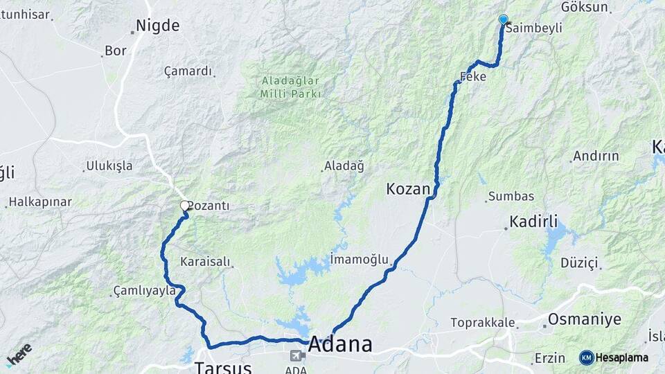 Adana Saimbeyli Pozantı Arası Kaç Km - Yol Haritası