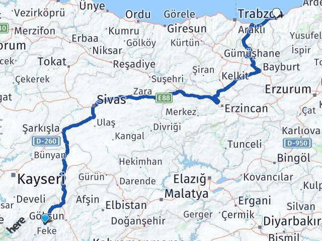 Adana Saimbeyli Rize Arası Kaç Km - Yol Haritası