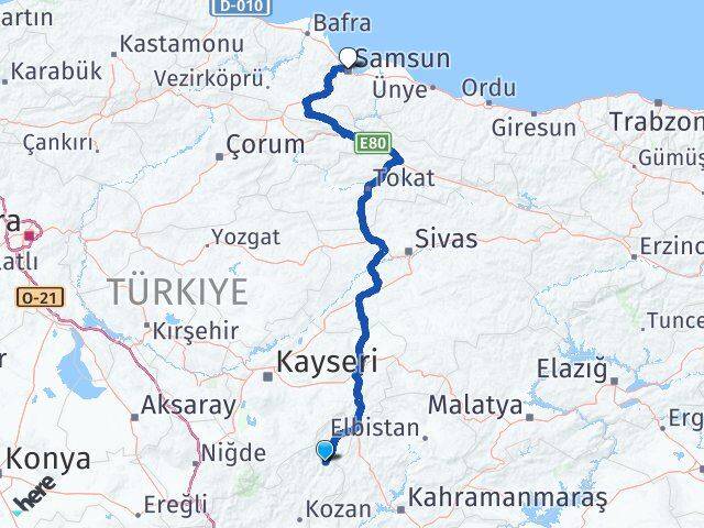 Adana Saimbeyli Samsun Arası Kaç Km - Yol Haritası