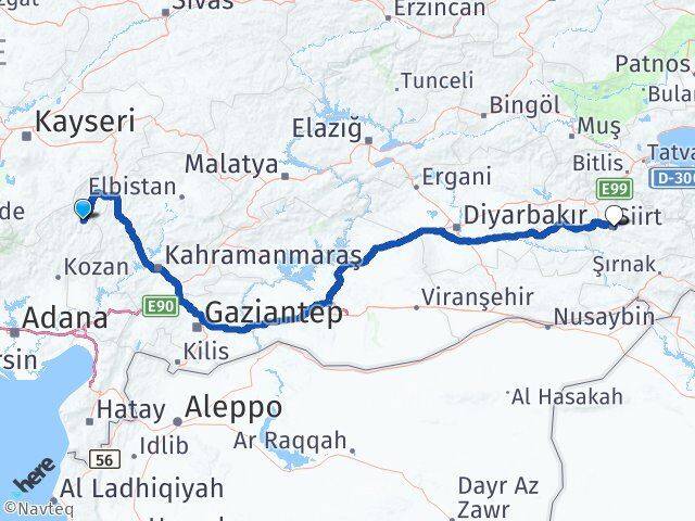 Adana Saimbeyli Siirt Arası Kaç Km - Yol Haritası