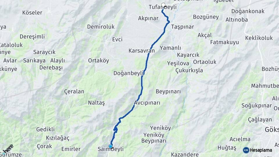 Adana Saimbeyli Tufanbeyli Arası Kaç Km - Yol Haritası