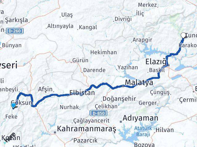 Adana Saimbeyli Tunceli Arası Kaç Km - Yol Haritası