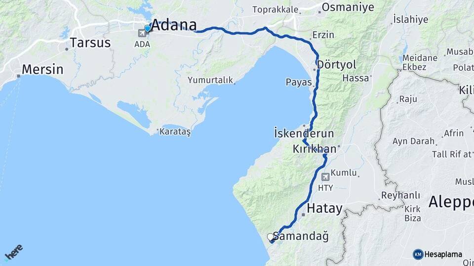 Adana Samandağ Hatay Arası Kaç Km - Yol Haritası