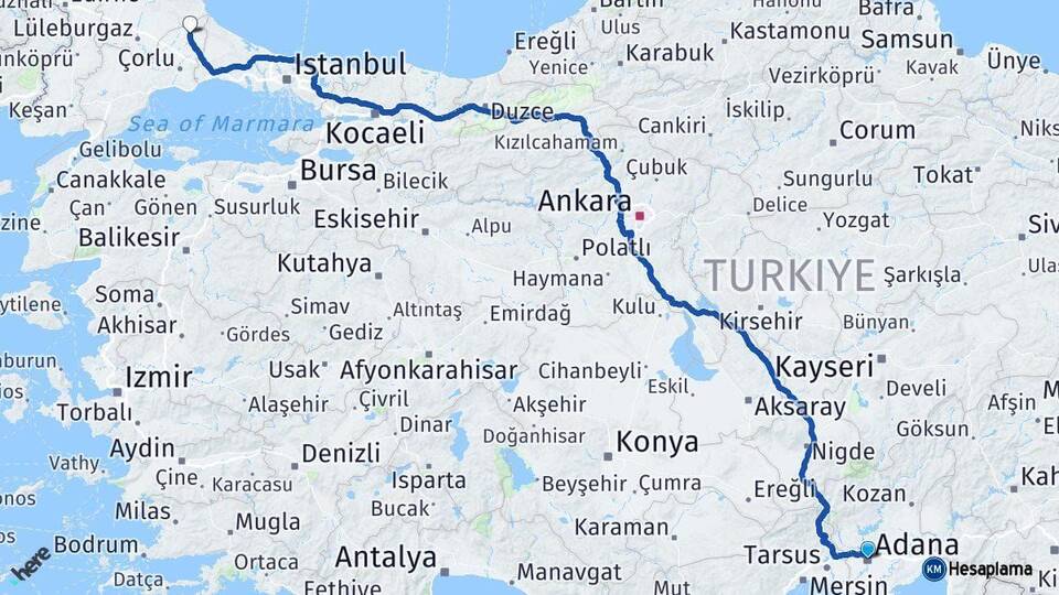 Adana Saray Tekirdağ Arası Kaç Km - Yol Haritası