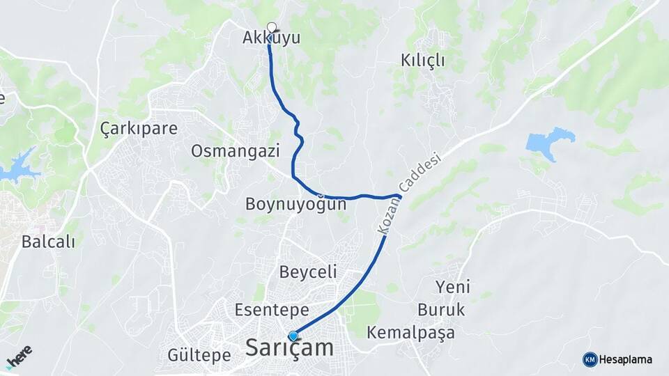 Adana Sarıçam Akkuyu Sarıçam Arası Kaç Km - Yol Haritası