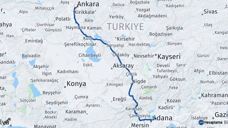 Adana Sarıçam Ankara Arası Kaç Km - Yol Haritası