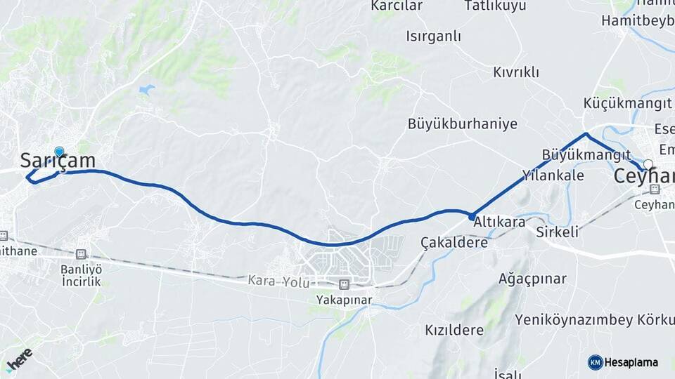 Adana Sarıçam Ceyhan Arası Kaç Km - Yol Haritası