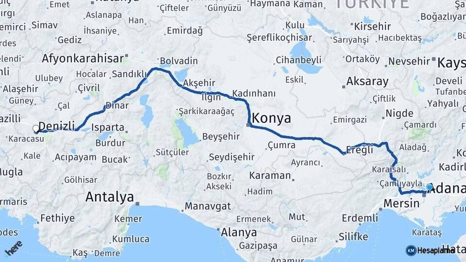 Adana Sarıçam Denizli Arası Kaç Km - Yol Haritası