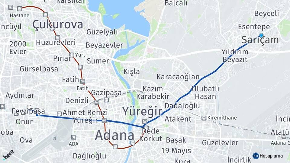 Adana Sarıçam Fevzipaşa Seyhan Arası Kaç Km - Yol Haritası