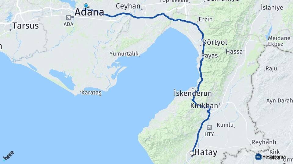 Adana Sarıçam Hatay Arası Kaç Km - Yol Haritası