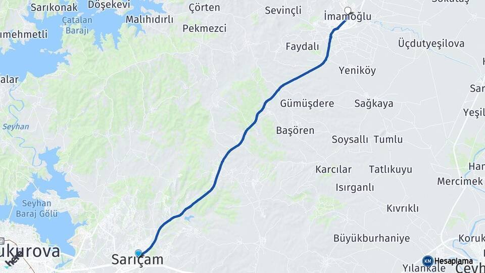 Adana Sarıçam İmamoğlu Arası Kaç Km - Yol Haritası
