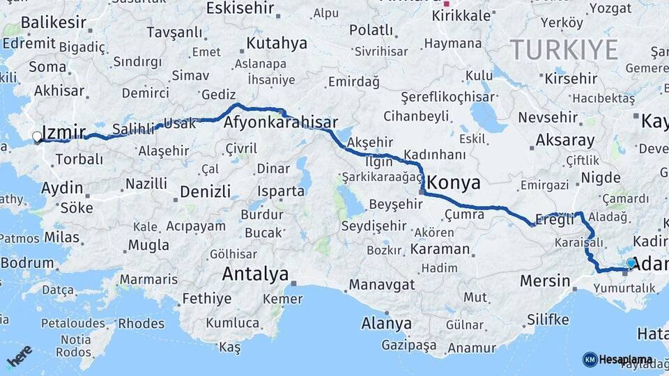 Adana Sarıçam İzmir Arası Kaç Km - Yol Haritası