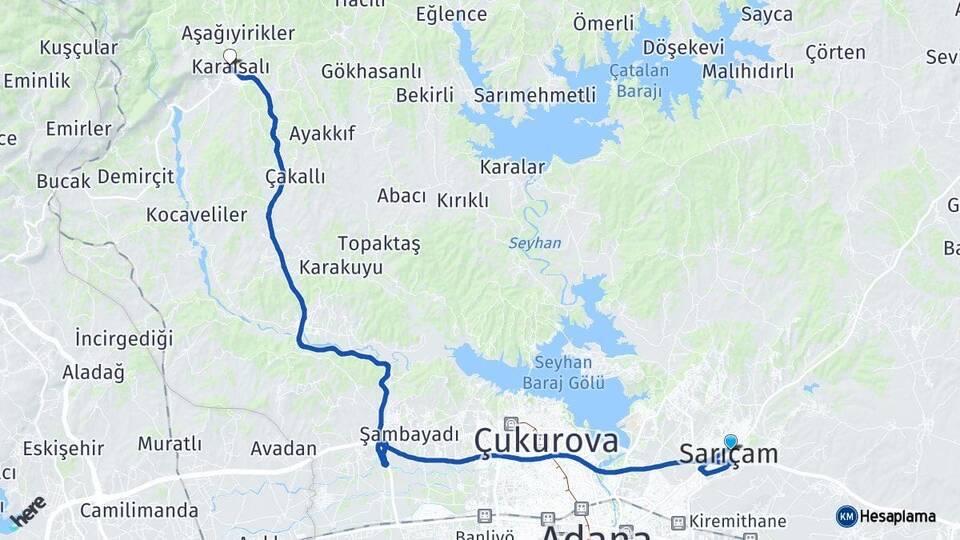 Adana Sarıçam Karaisalı Arası Kaç Km - Yol Haritası