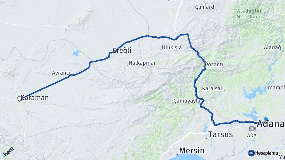Adana Sarıçam Karaman Arası Kaç Km - Yol Haritası
