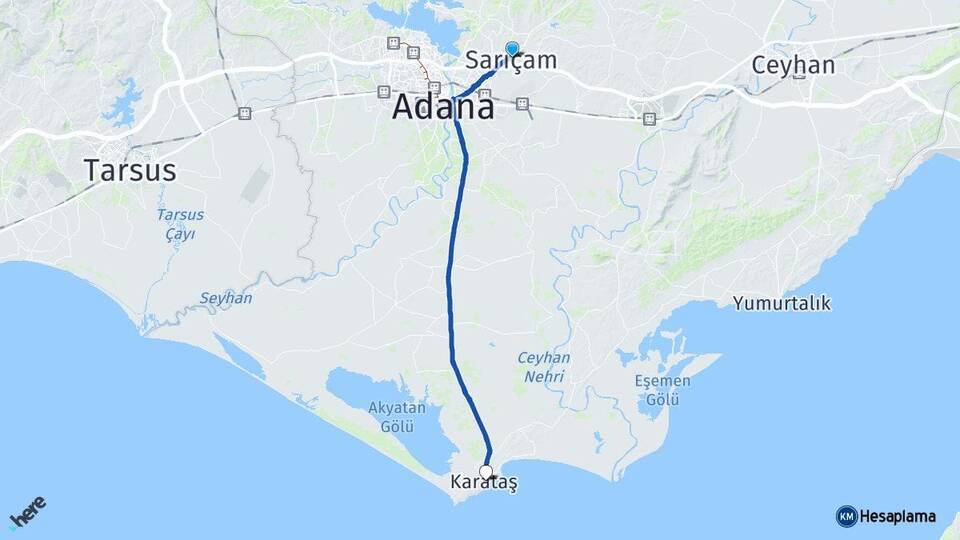 Adana Sarıçam Karataş Arası Kaç Km - Yol Haritası
