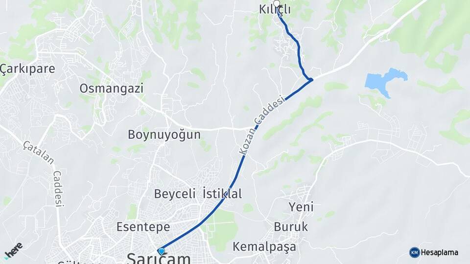 Adana Sarıçam Kılıçlı Sarıçam Arası Kaç Km - Yol Haritası