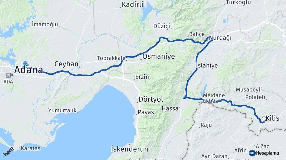 Adana Sarıçam Kilis Arası Kaç Km - Yol Haritası