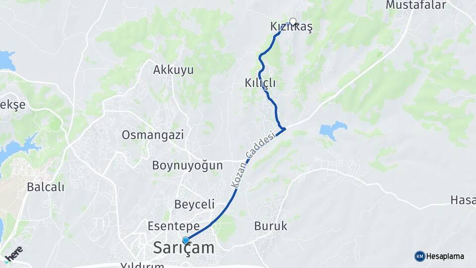 Adana Sarıçam Kızılkaş Sarıçam Arası Kaç Km - Yol Haritası