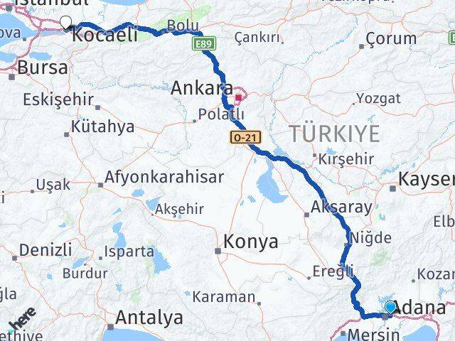 Adana Sarıçam Kocaeli Arası Kaç Km - Yol Haritası
