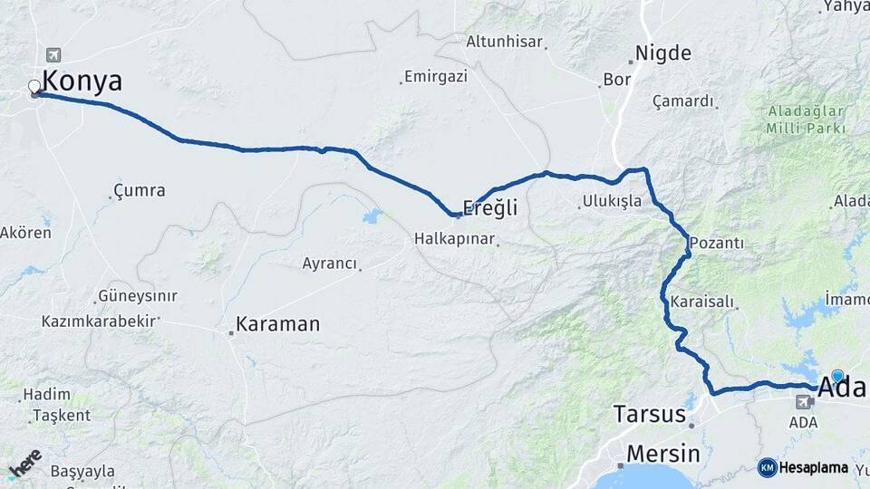 Adana Sarıçam Konya Arası Kaç Km - Yol Haritası