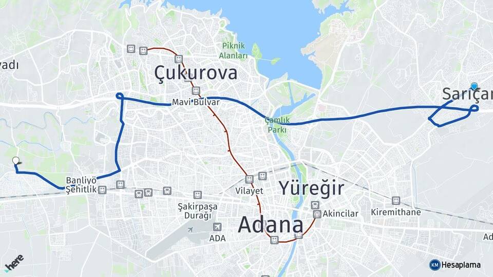 Adana Sarıçam Küçükdikili Seyhan Arası Kaç Km - Yol Haritası