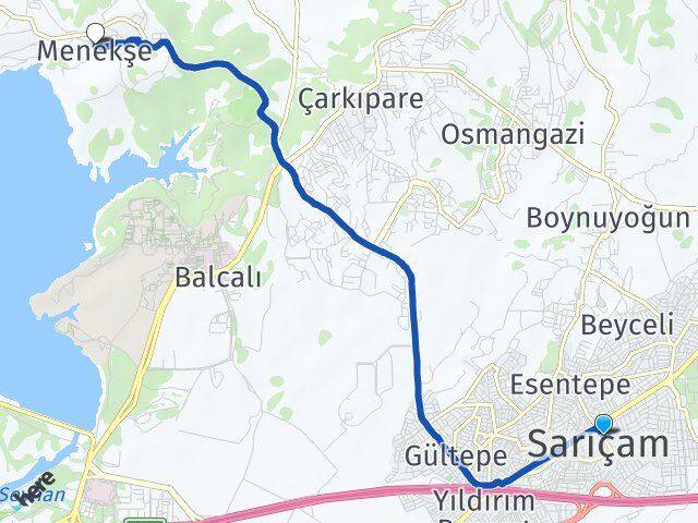 Adana Sarıçam Menekşe Sarıçam Arası Kaç Km - Yol Haritası