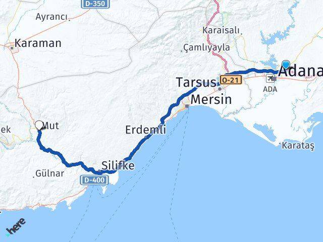 Adana Sarıçam Mut Mersin Arası Kaç Km - Yol Haritası