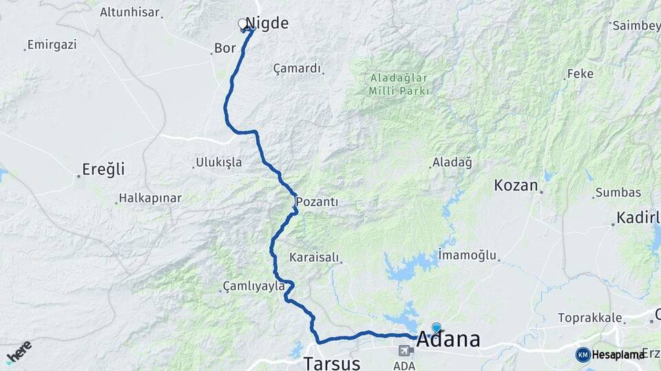 Adana Sarıçam Niğde Arası Kaç Km - Yol Haritası