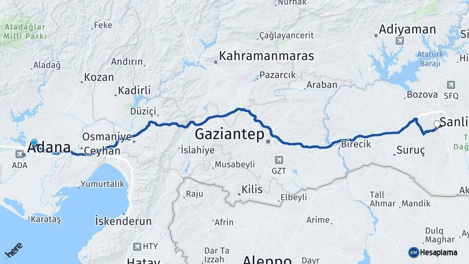 Adana Sarıçam Şanlıurfa Arası Kaç Km - Yol Haritası