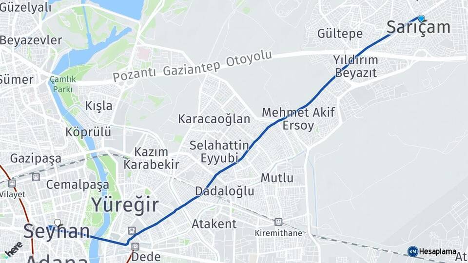 Adana Sarıçam Seyhan Arası Kaç Km - Yol Haritası