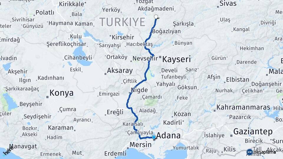 Adana Sarıkaya Yozgat Arası Kaç Km - Yol Haritası
