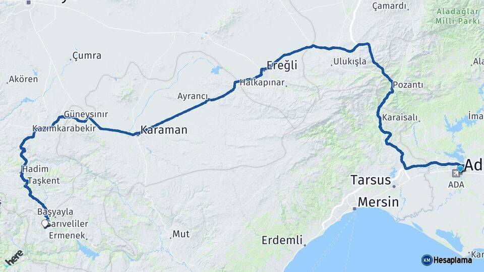 Adana Sarıveliler Karaman Arası Kaç Km - Yol Haritası