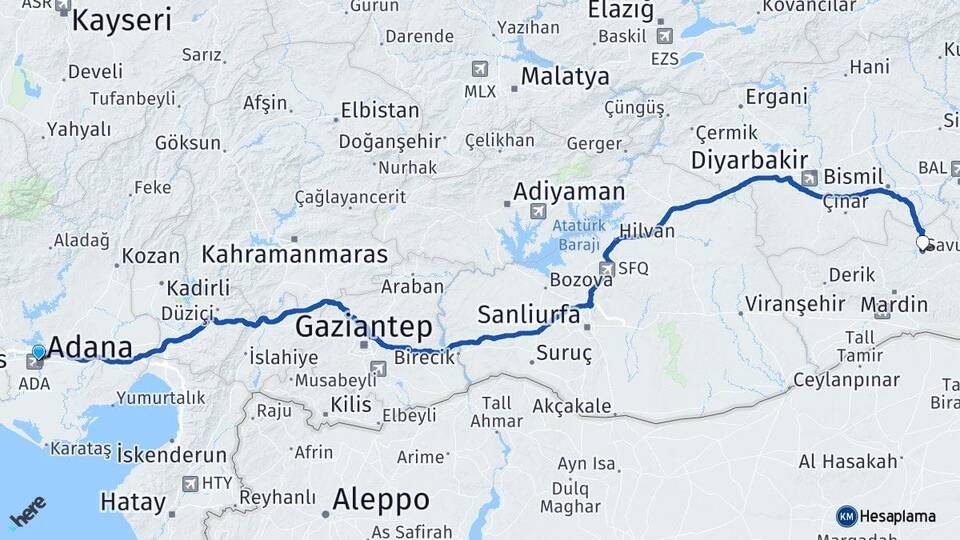 Adana Savur Mardin Arası Kaç Km - Yol Haritası