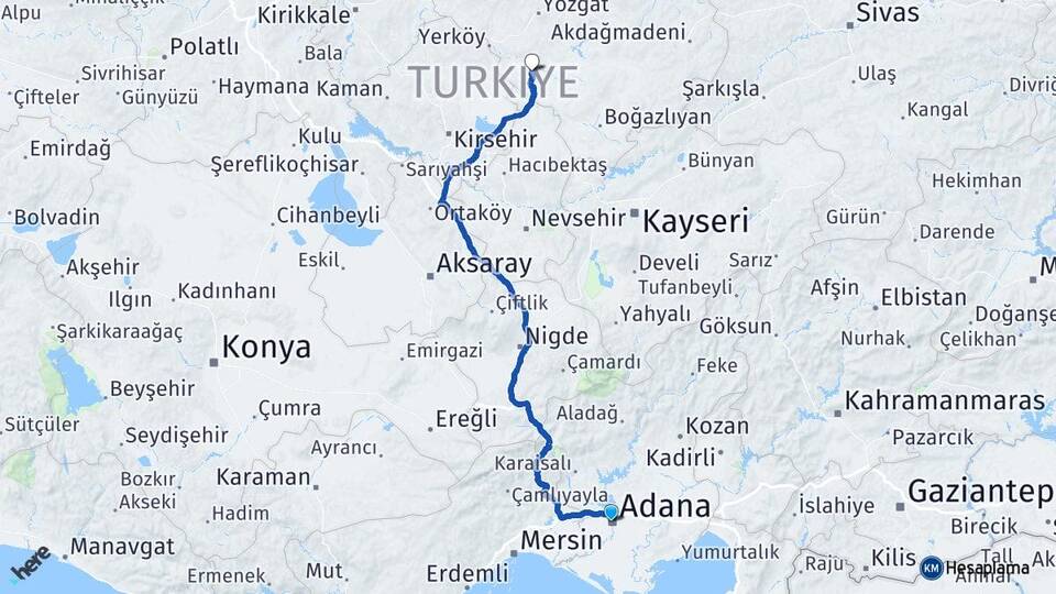 Adana Şefaatli Yozgat Arası Kaç Km - Yol Haritası