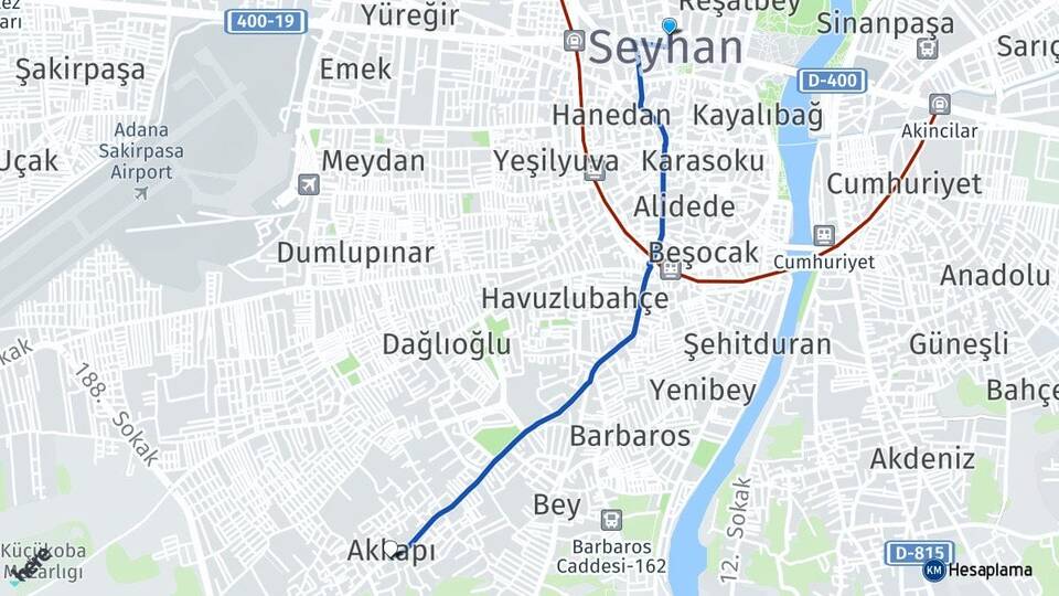 Adana Seyhan Akkapı Seyhan Arası Kaç Km - Yol Haritası