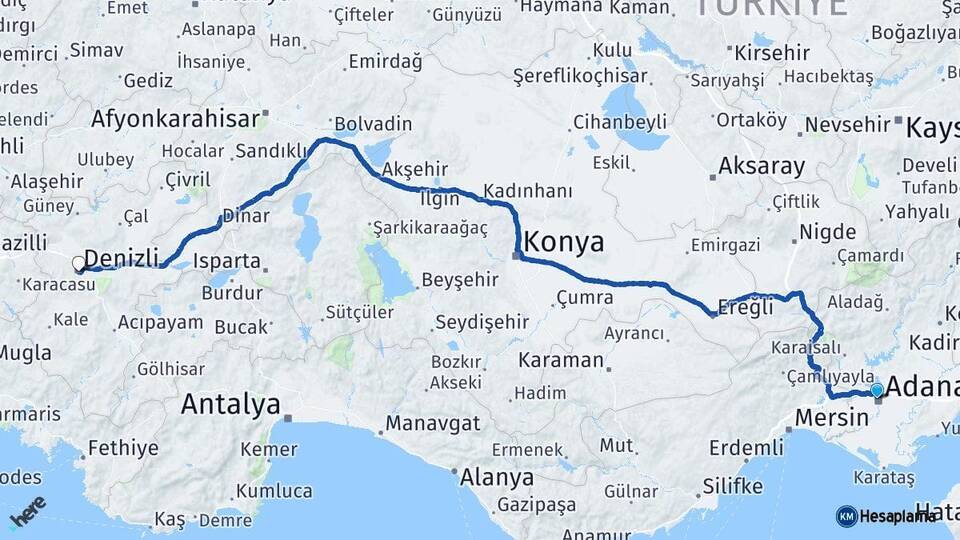 Adana Seyhan Denizli Arası Kaç Km - Yol Haritası